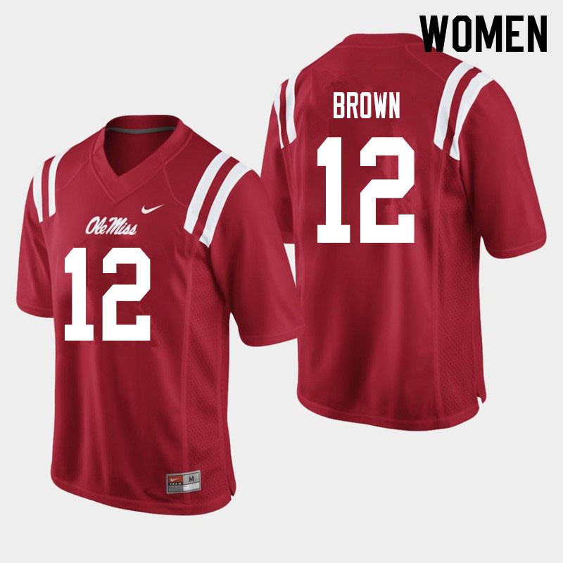 Women #12 Jakivuan Brown Ole Miss Rebels College Football Jerseys Sale-Red